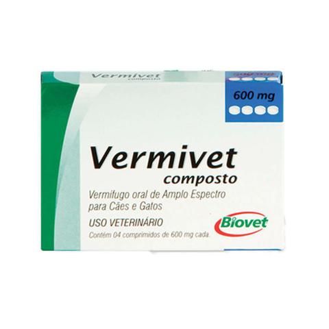 Imagem de Vermífugo Oral para Cães e gatos Vermivet Composto 600 mg com 4 Comprimidos