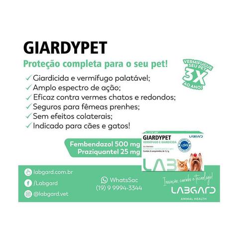 Imagem de Vermífugo e Giardicida Giardypet Labgard 1,2g para Cães e Gatos com 4 Comprimidos