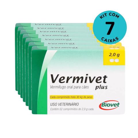 Imagem de Kit Vermífugo Vermivet Plus Biovet 2g c/ 2 Comprimidos C/ 7 unidades